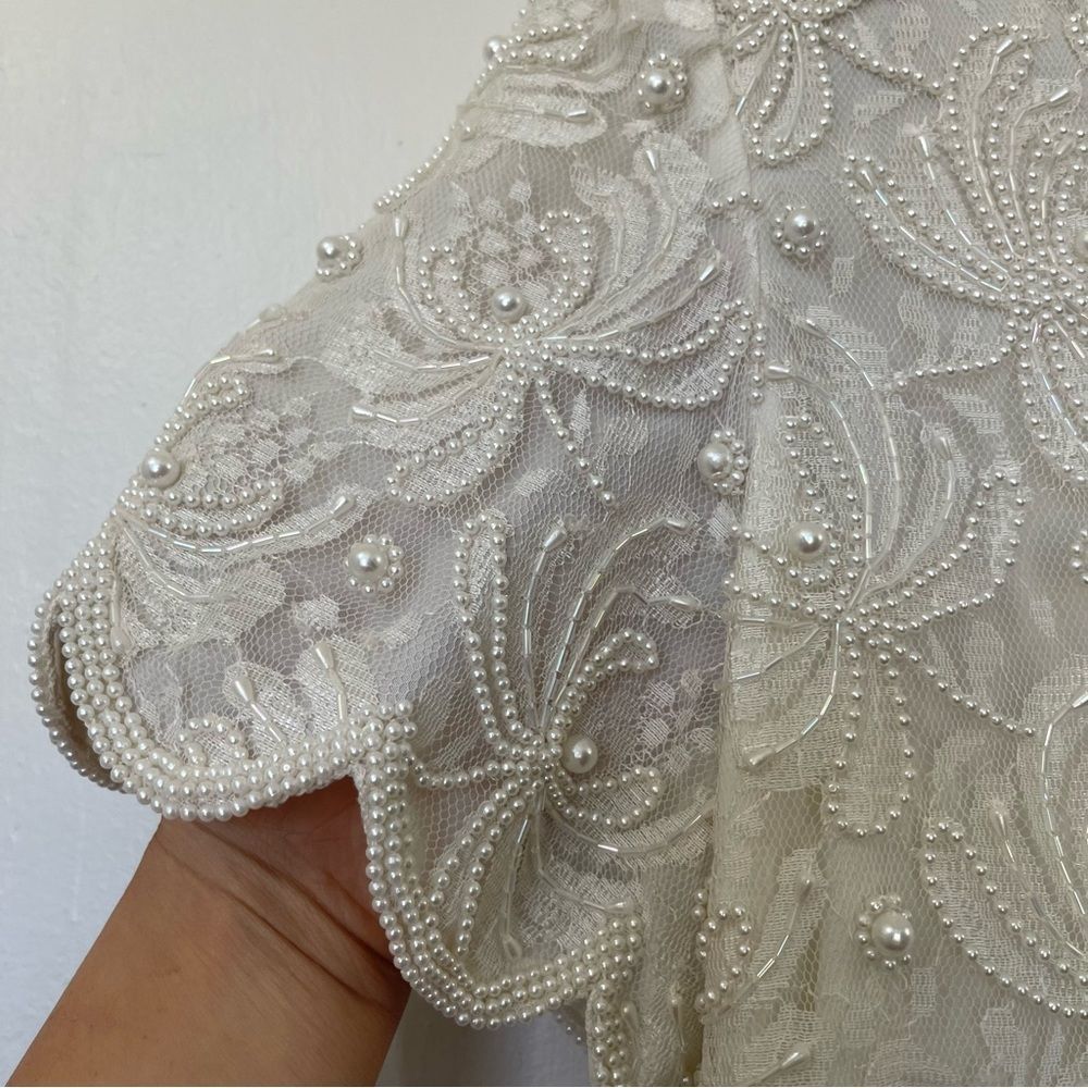 Laurence Kazar New York White Beaded & Pearl Short Sleeve Fancy Shirt - Picture 11 of 15